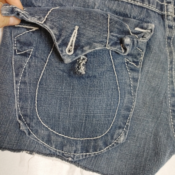 True Religion Ricky Cutoff Jeans Denim Micro Shorts Low Rise Flap Pocket Y2K 32 - Picture 7 of 9